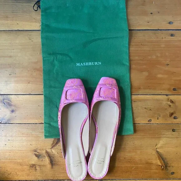 Ann Mashburn Pink and Orange Jacquard Floral Flats with Mule Buckle - Picture 6 of 8